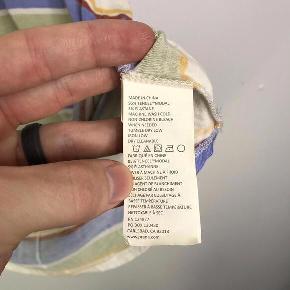 Prana Top Womens Large Colorful Striped Foundation Short Sleeve V Neck Tencel - Picture 6 of 8